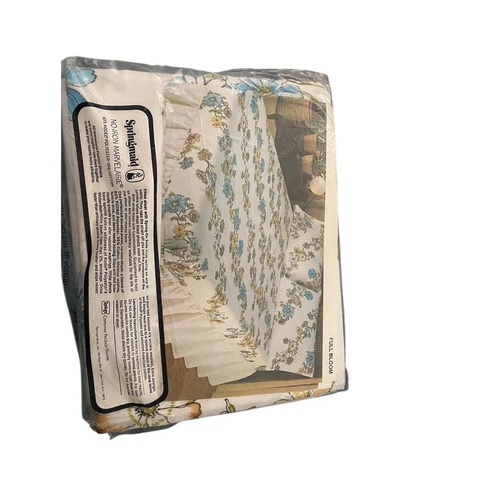 Springmaid Flat Sheet Double/Full White Full Bloom Floral Vintage